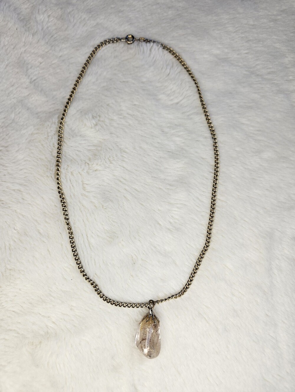 Gold-Tone Chain Necklace with Clear Stone Pendant